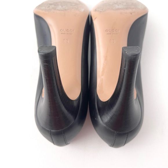 GUCCI | Black Leather GG Interlocking Logo Square Toe Pumps Heels Vintage US 8 - Picture 10 of 14